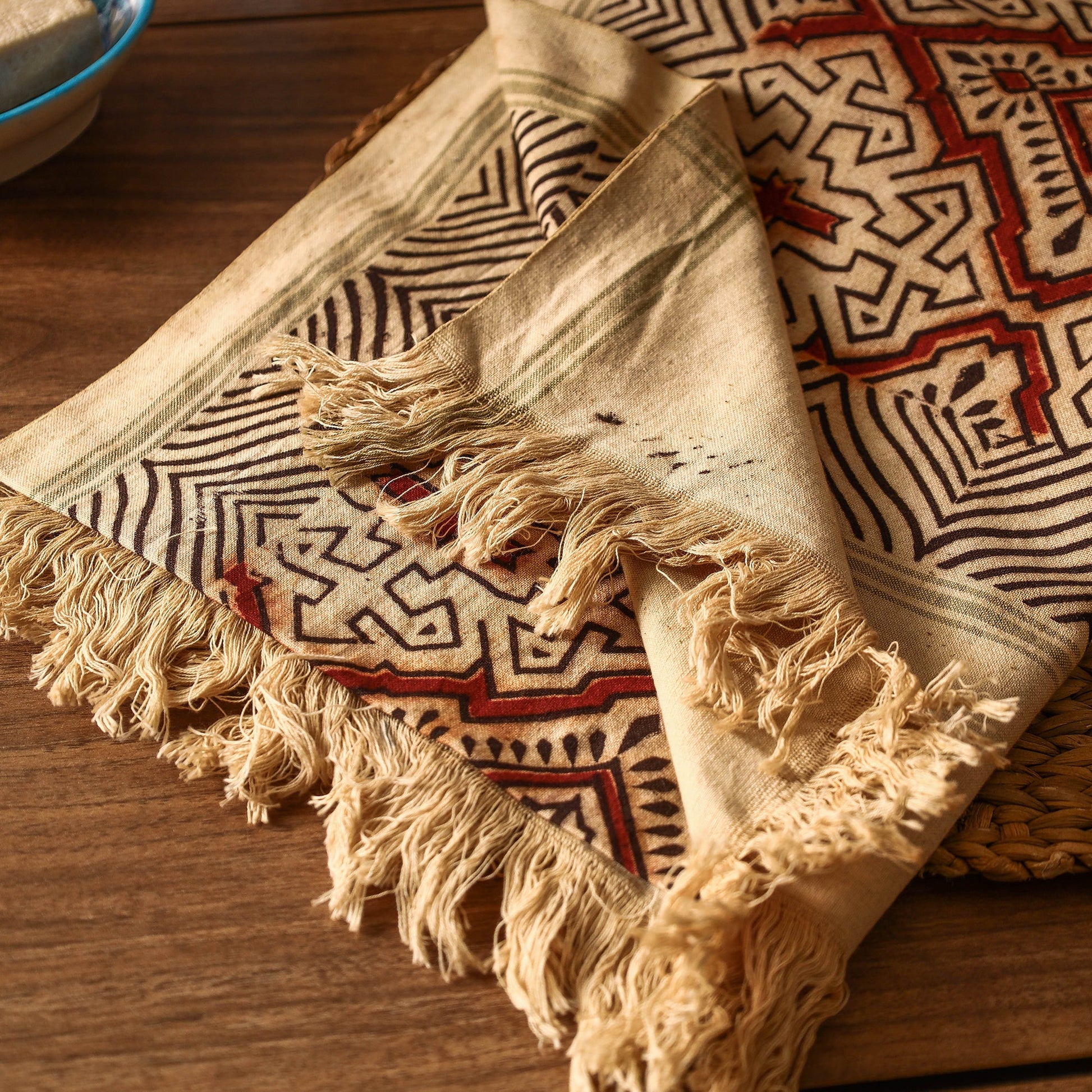 Beige - Pedana Kalamkari Block Printed Handloom Cotton Towel