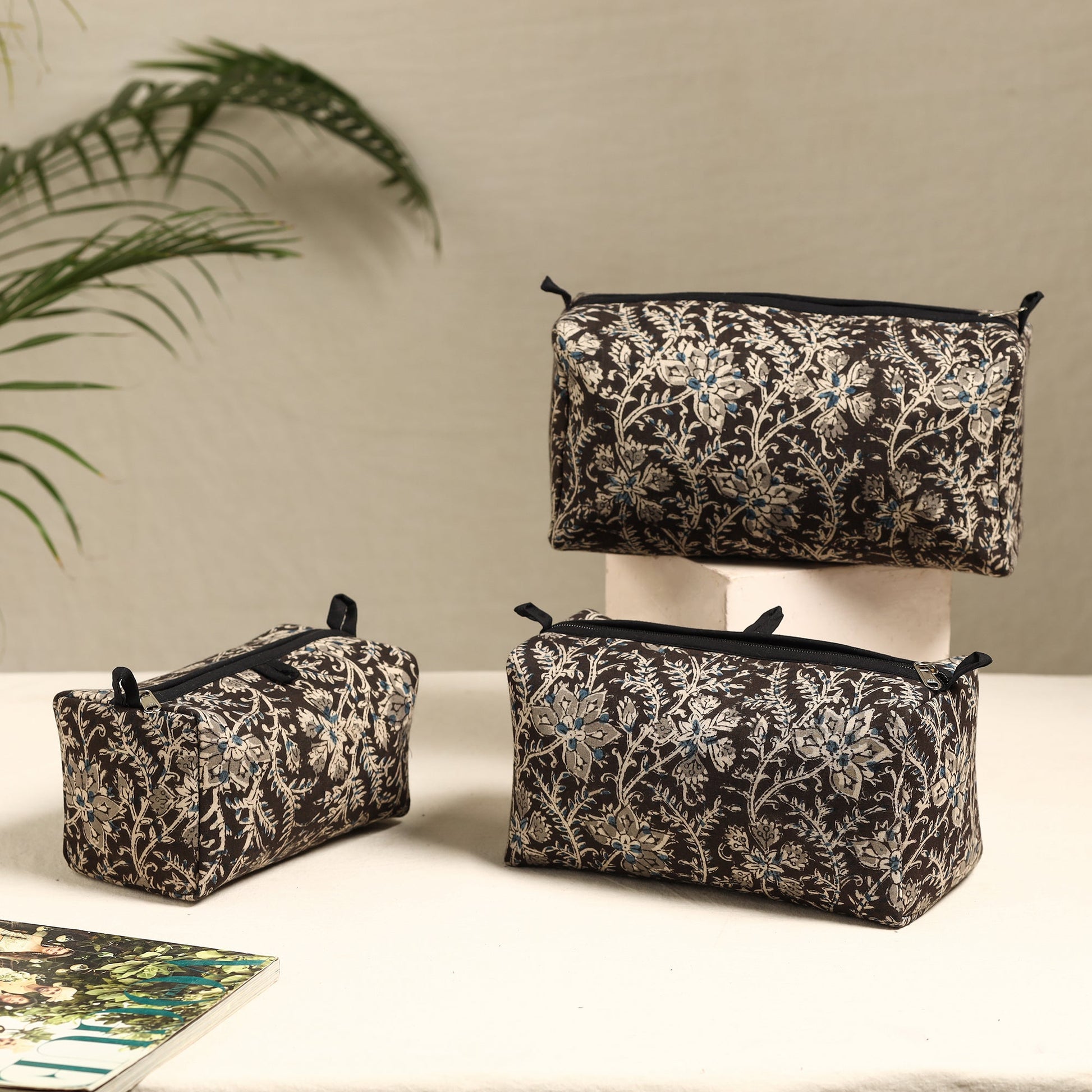 Brown - Handmade Cotton Toiletry Bags (Set of 3) 26