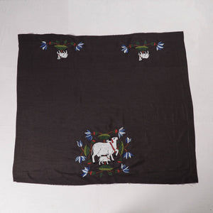 Black - Bengal Kantha Embroidery Raw Silk Blouse Piece