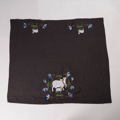 Black - Bengal Kantha Embroidery Raw Silk Blouse Piece