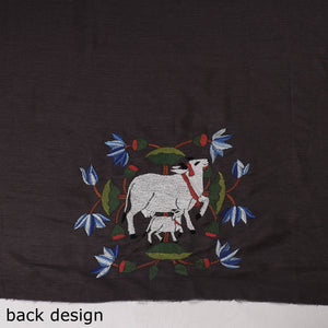 Black - Bengal Kantha Embroidery Raw Silk Blouse Piece