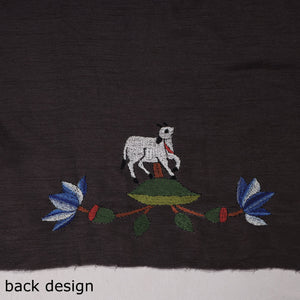Black - Bengal Kantha Embroidery Raw Silk Blouse Piece