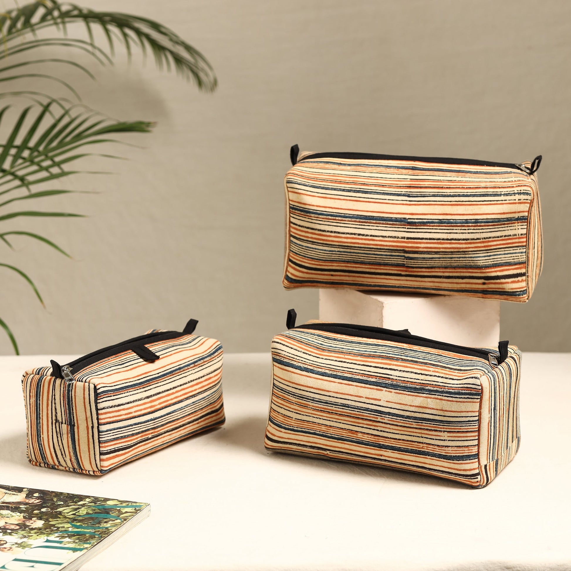Beige - Handmade Cotton Toiletry Bags (Set of 3) 45