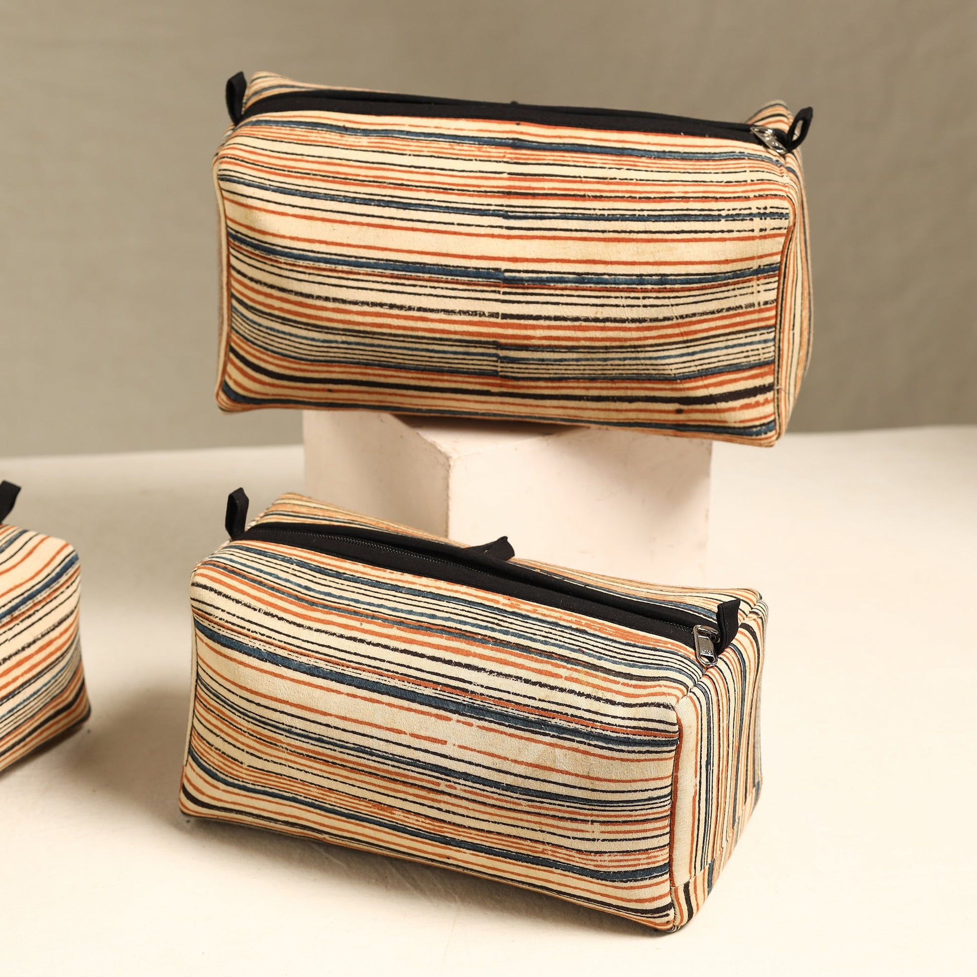 Beige - Handmade Cotton Toiletry Bags (Set of 3) 45