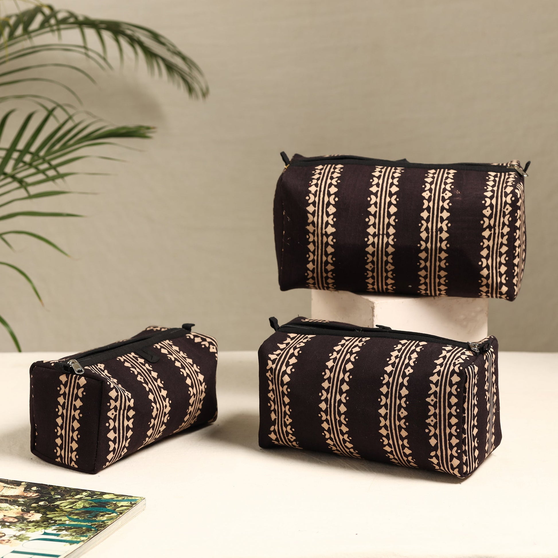 Black - Handmade Cotton Toiletry Bags (Set of 3) 49
