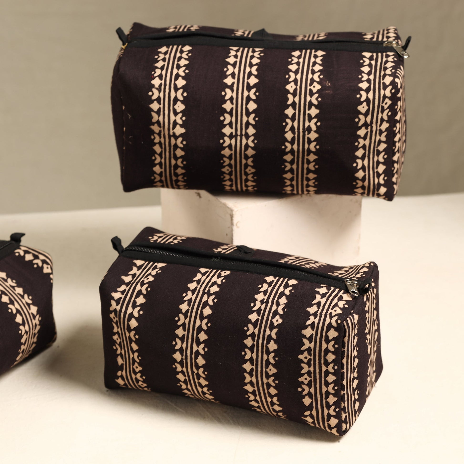 Black - Handmade Cotton Toiletry Bags (Set of 3) 49