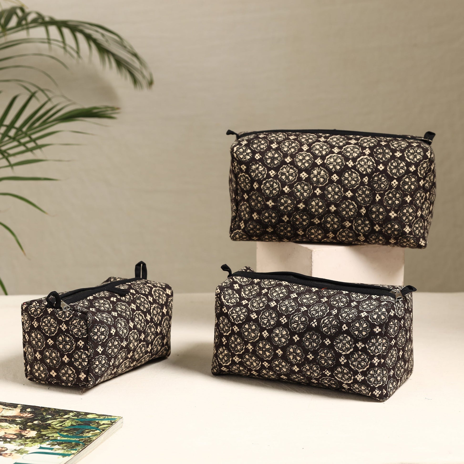 Black - Handmade Cotton Toiletry Bags (Set of 3) 61