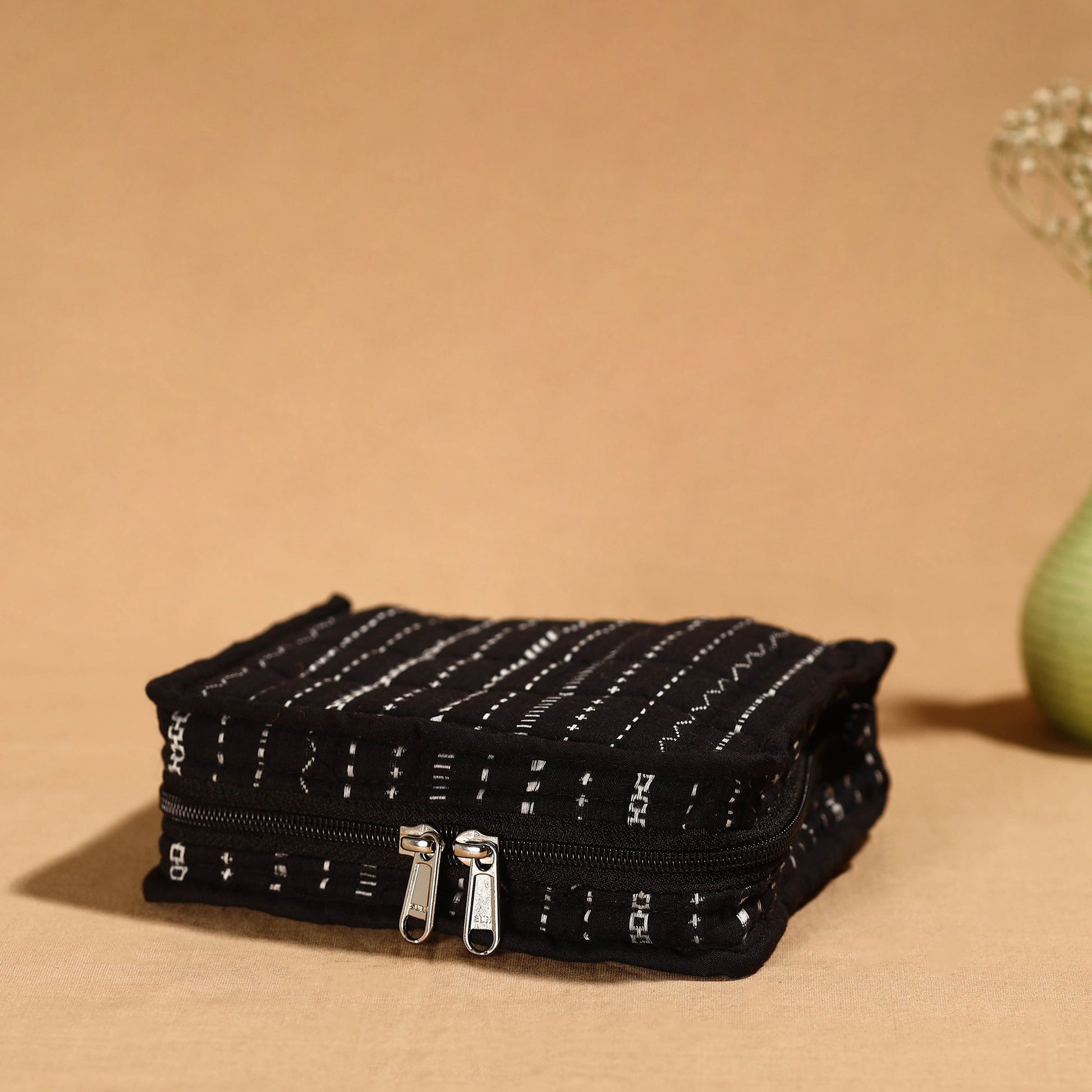 Black - Handmade 4 Pockets Cotton Jewelry Bag 10