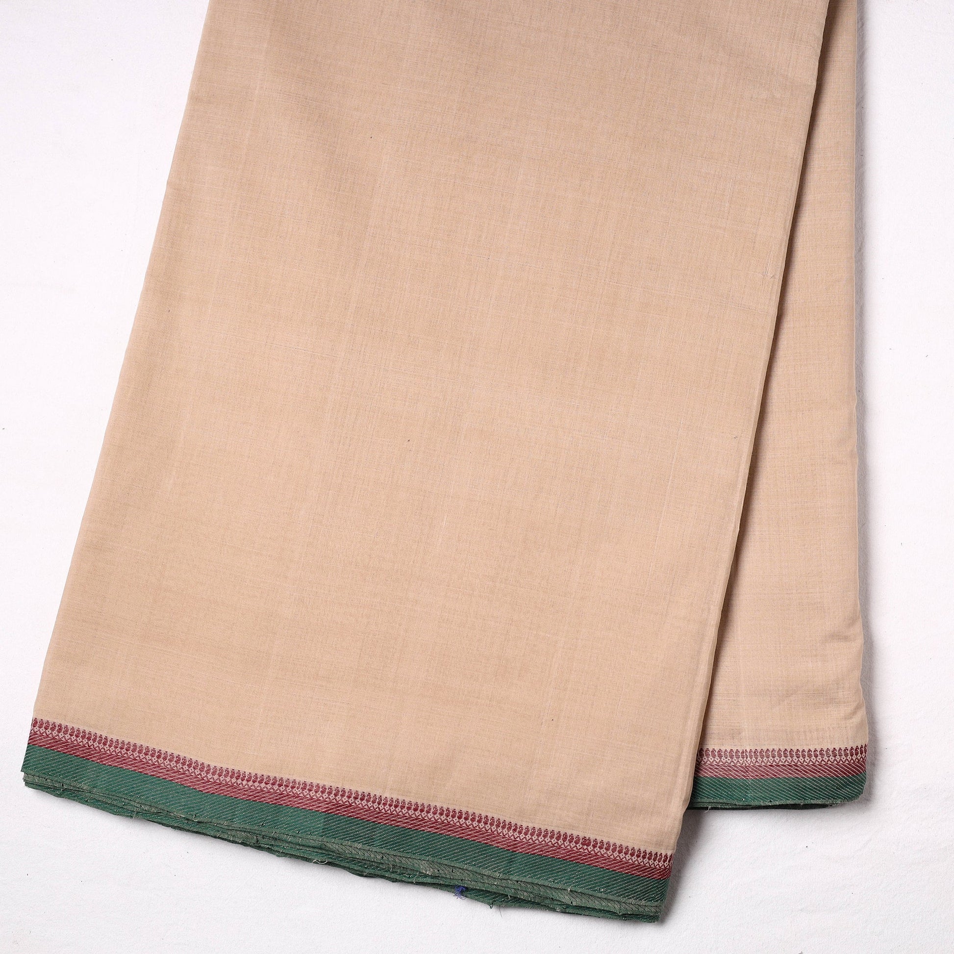 Beige - Original Mangalagiri Handloom Cotton Thread Border Fabric 01