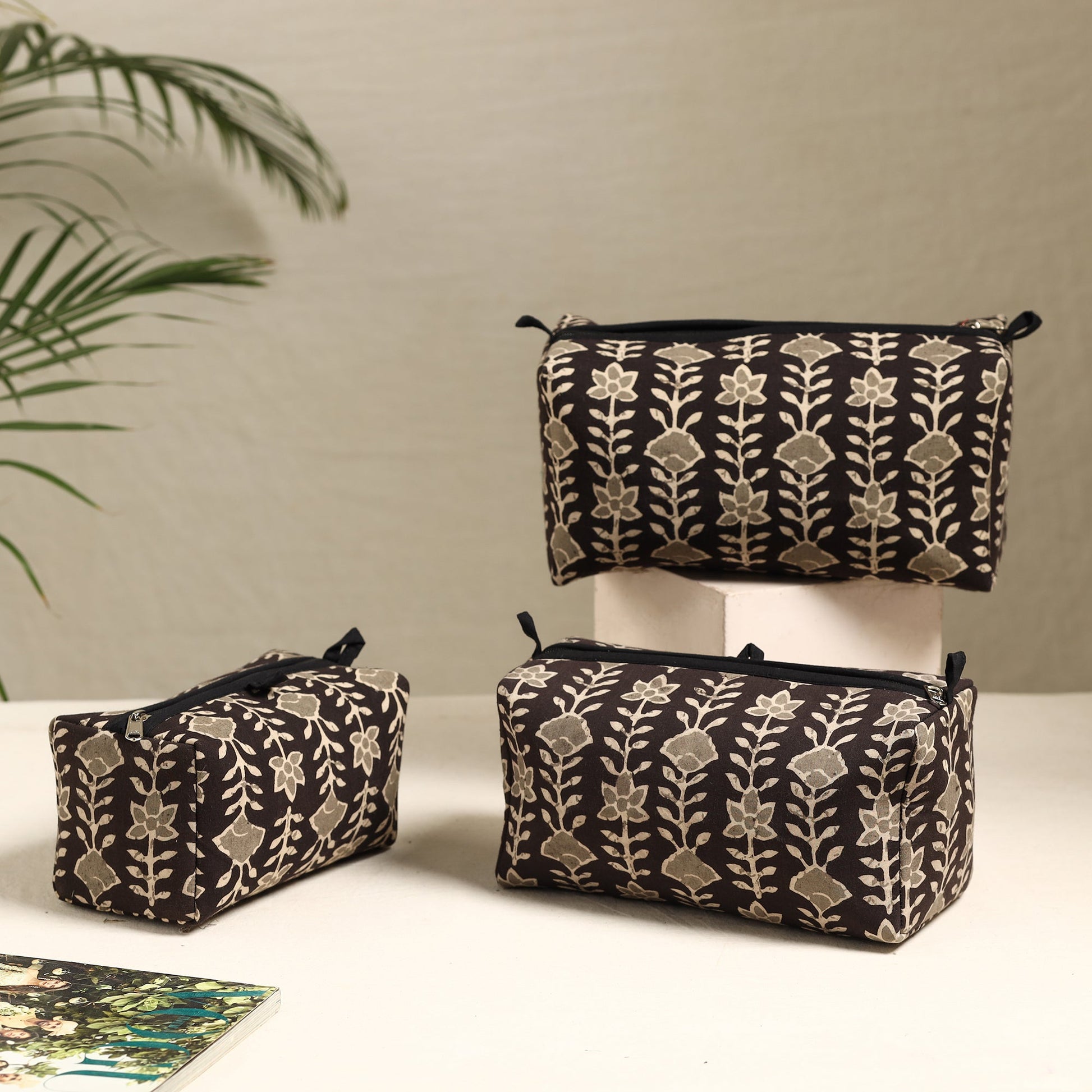 Brown - Handmade Cotton Toiletry Bags (Set of 3) 63