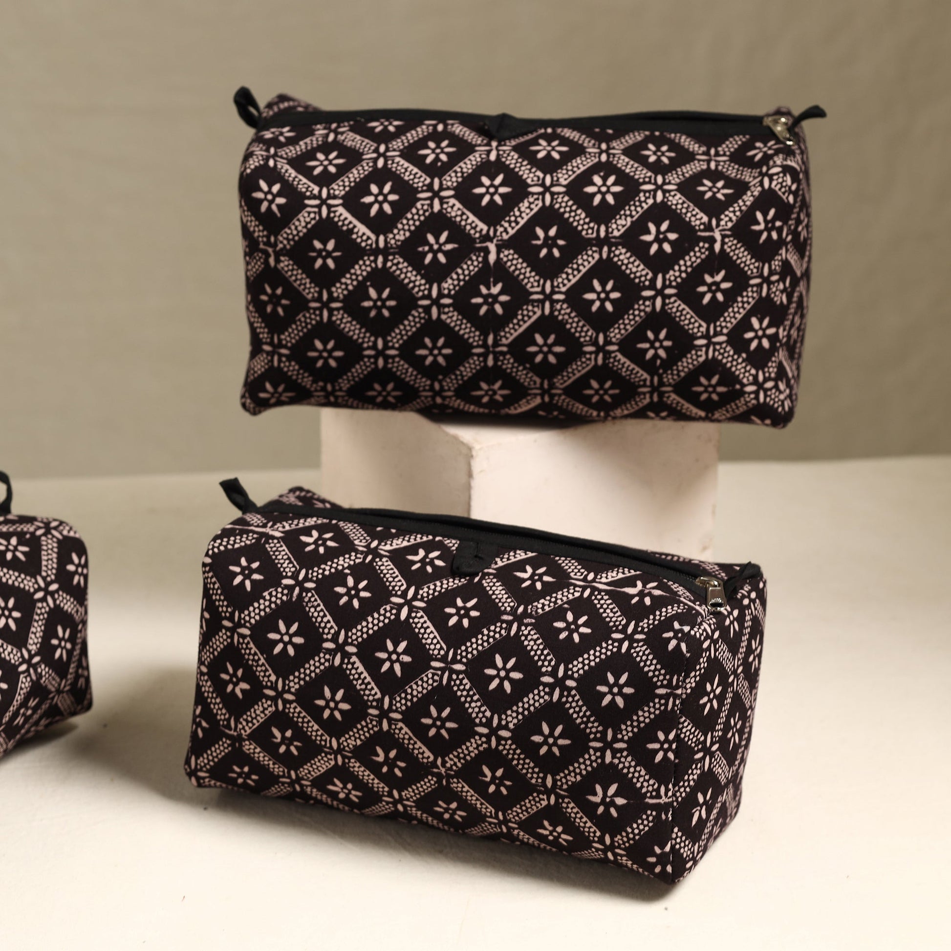 Black - Handmade Cotton Toiletry Bags (Set of 3) 72