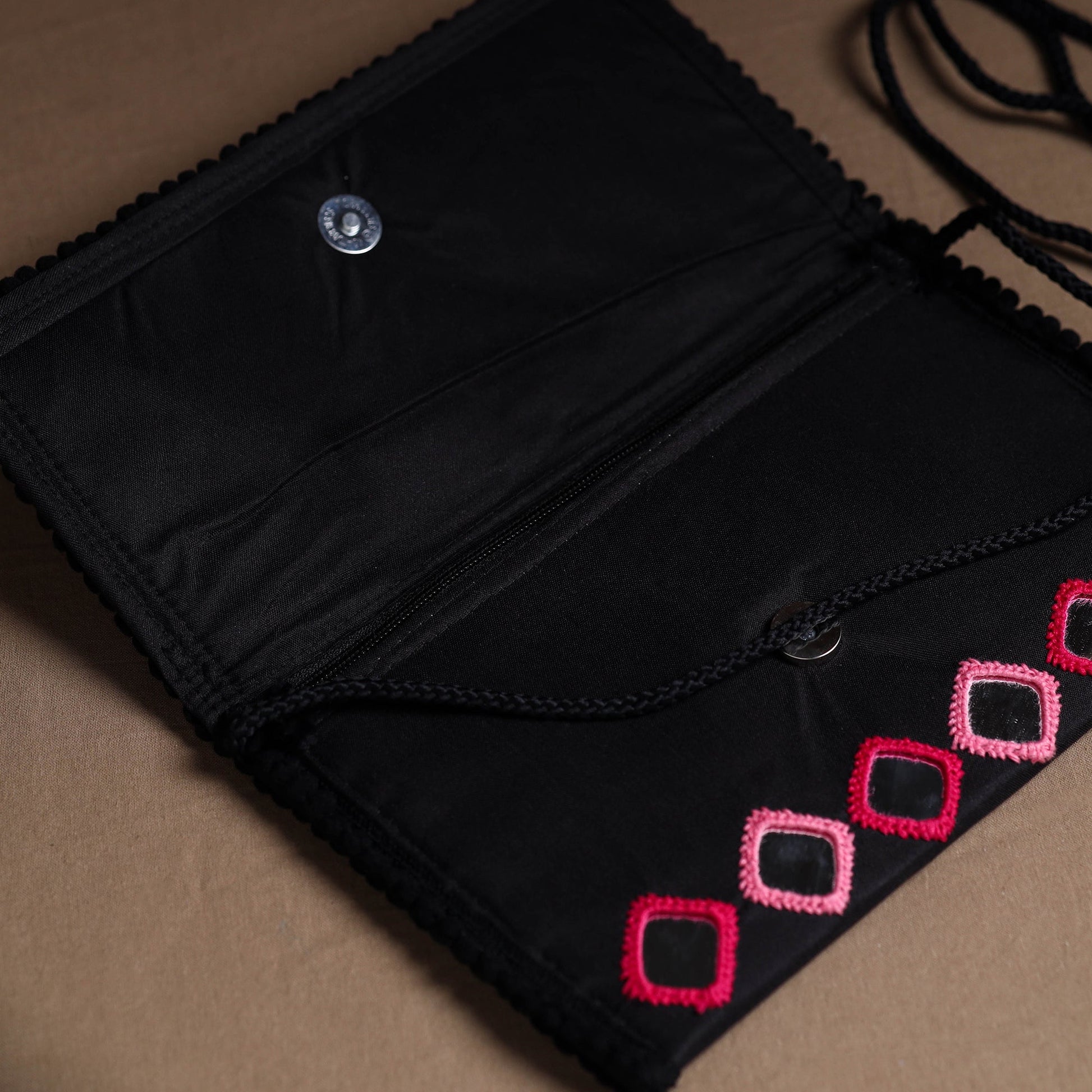 Black - Aari Hand Embroidery Mirror Work Cotton Sling Bag 08