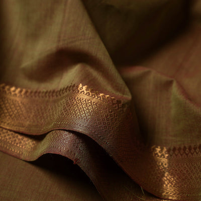Brown - Mangalagiri Handloom Cotton Nizam Zari Border Fabric