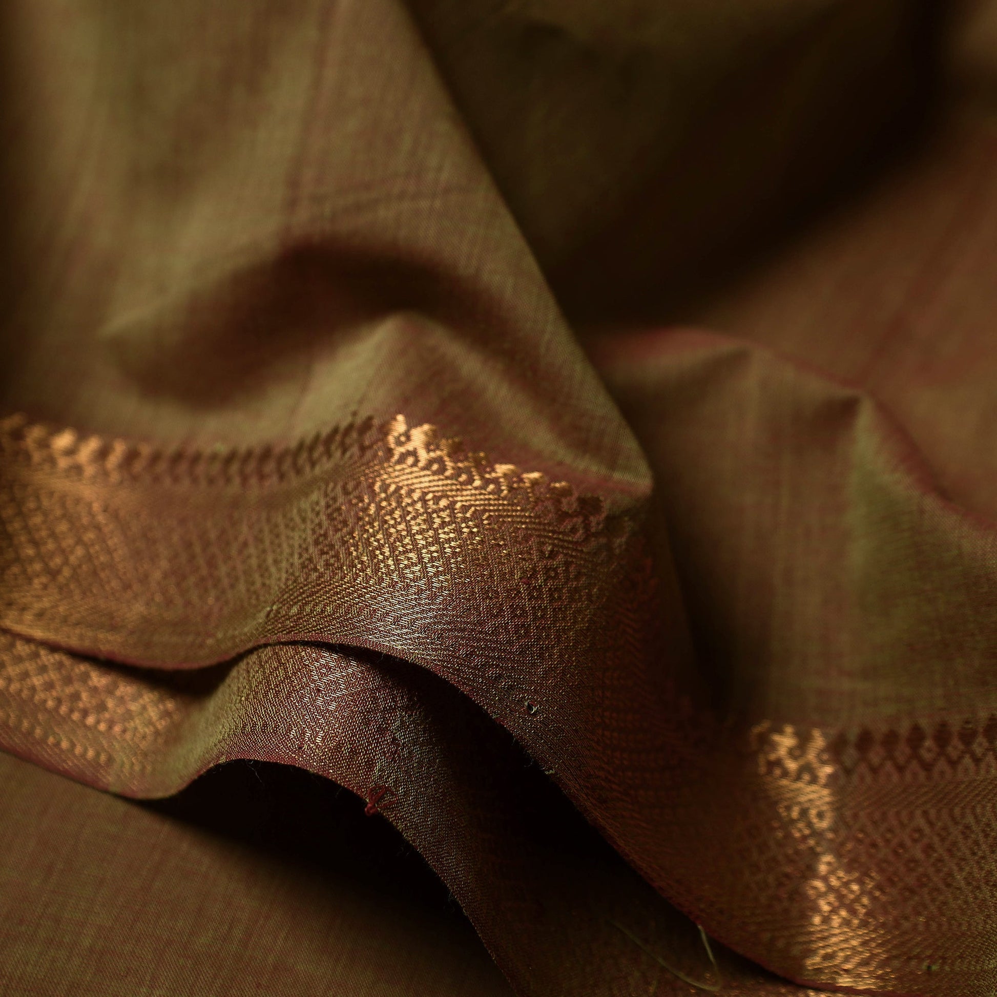 Brown - Mangalagiri Handloom Cotton Nizam Zari Border Fabric