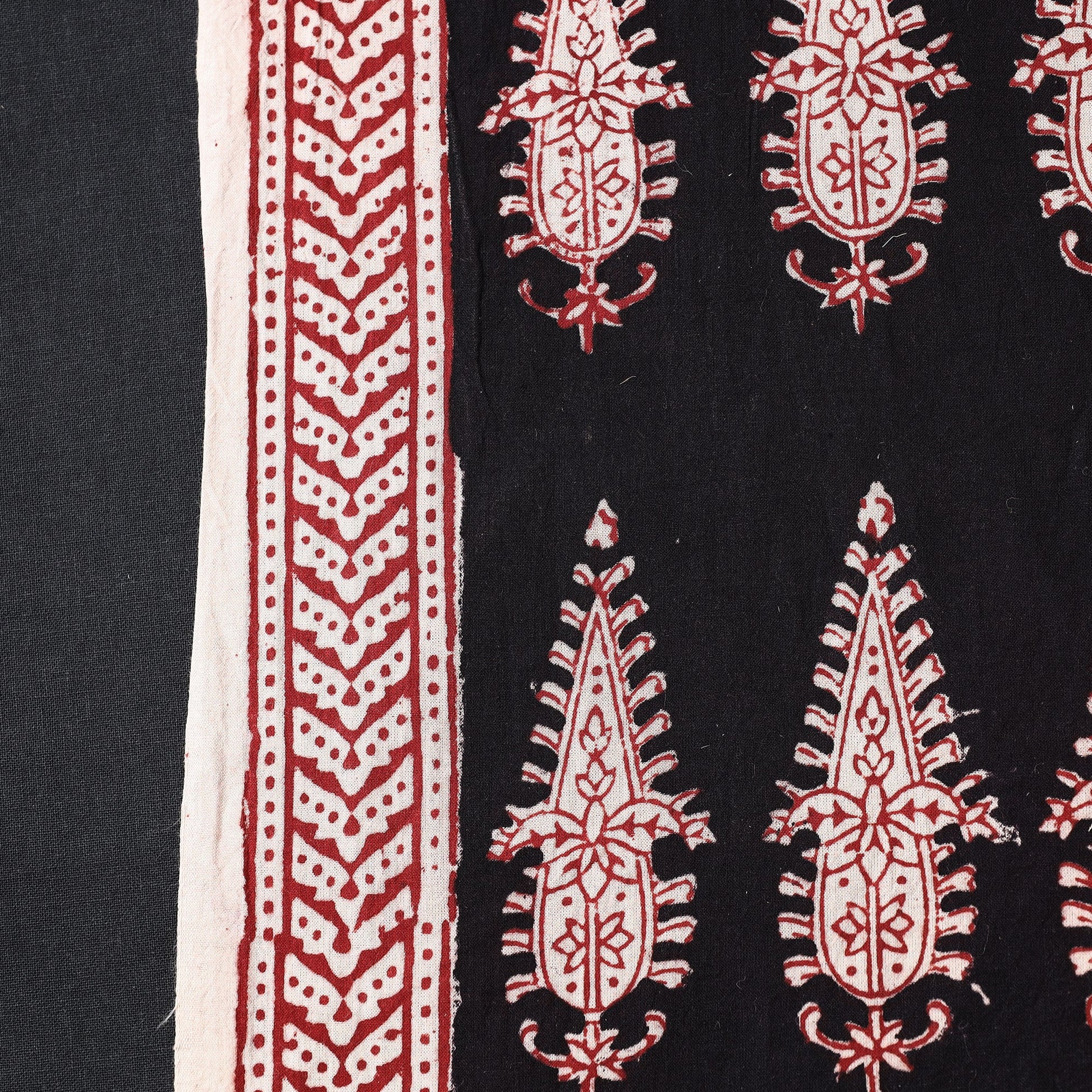 Black - Bagh Hand Block Printed Cotton Fabric