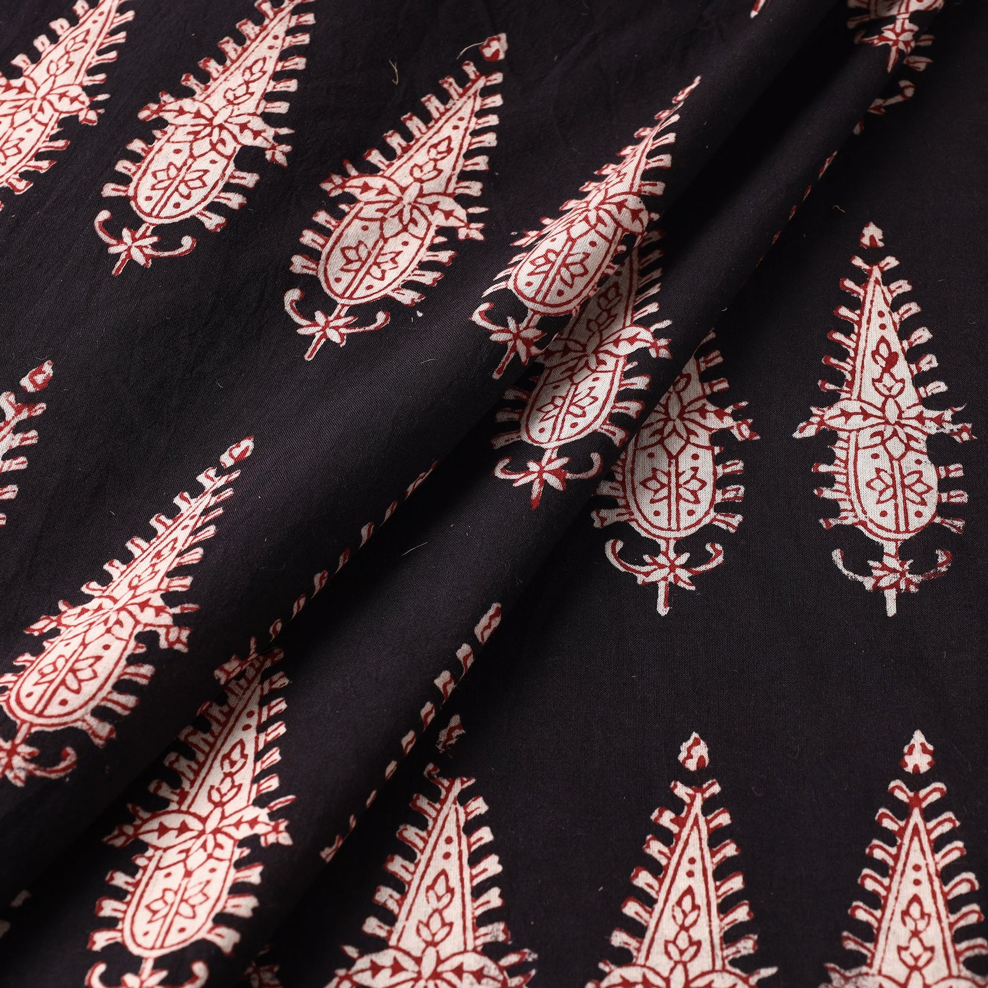 Black - Bagh Hand Block Printed Cotton Fabric