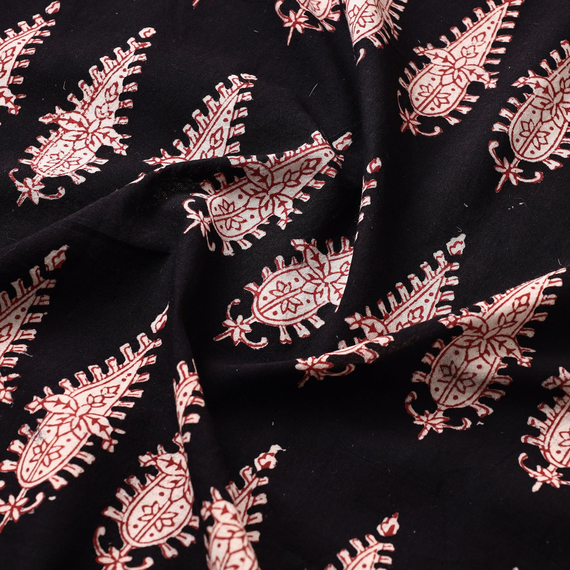 Black - Bagh Hand Block Printed Cotton Fabric