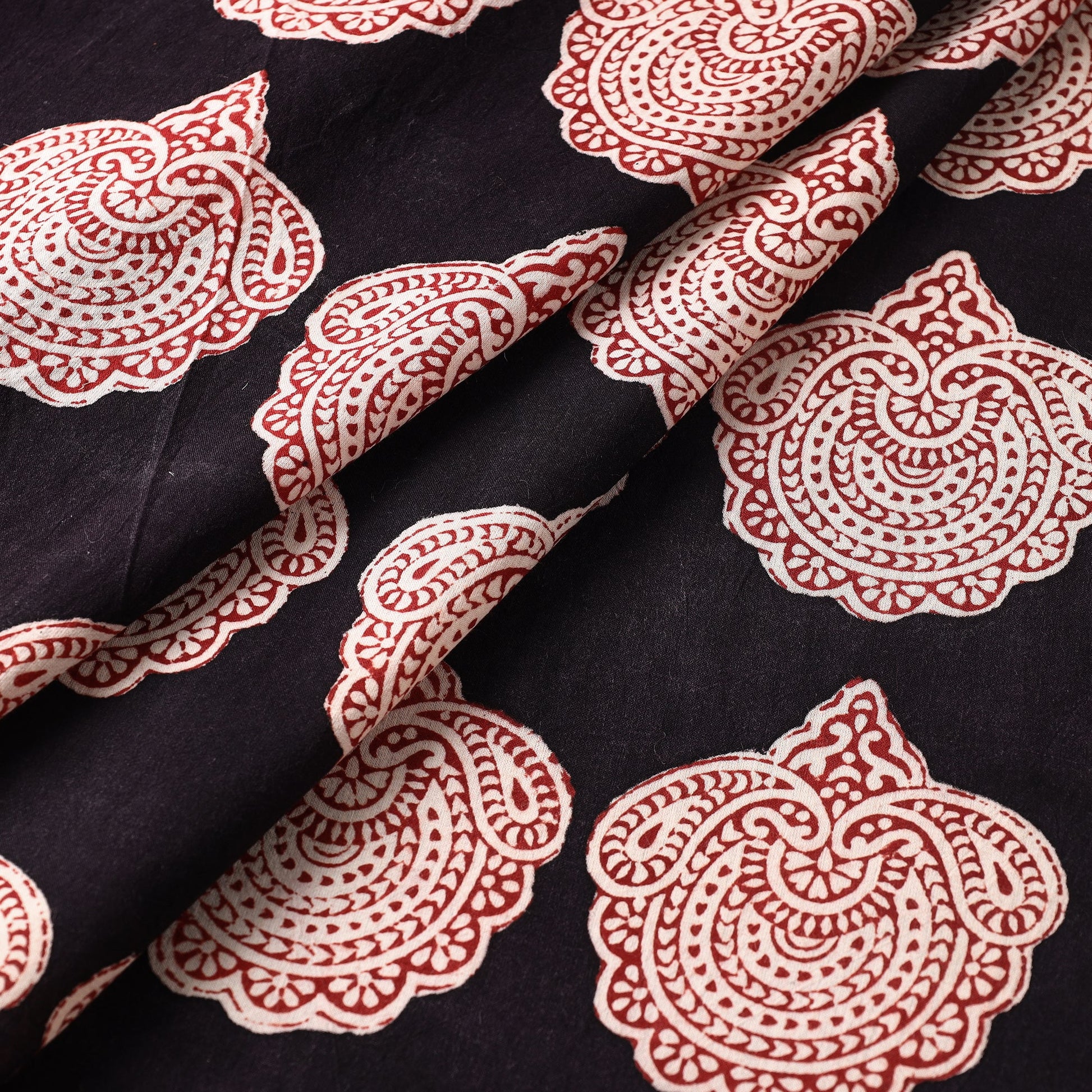 Black - Bagh Hand Block Printed Cotton Fabric