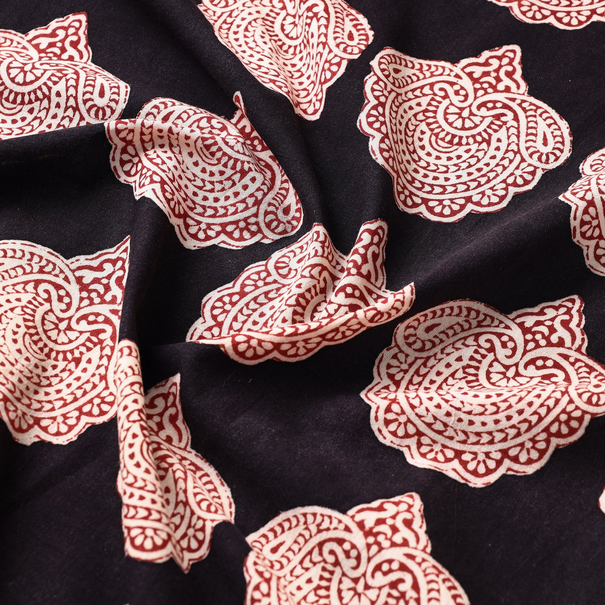 Black - Bagh Hand Block Printed Cotton Fabric