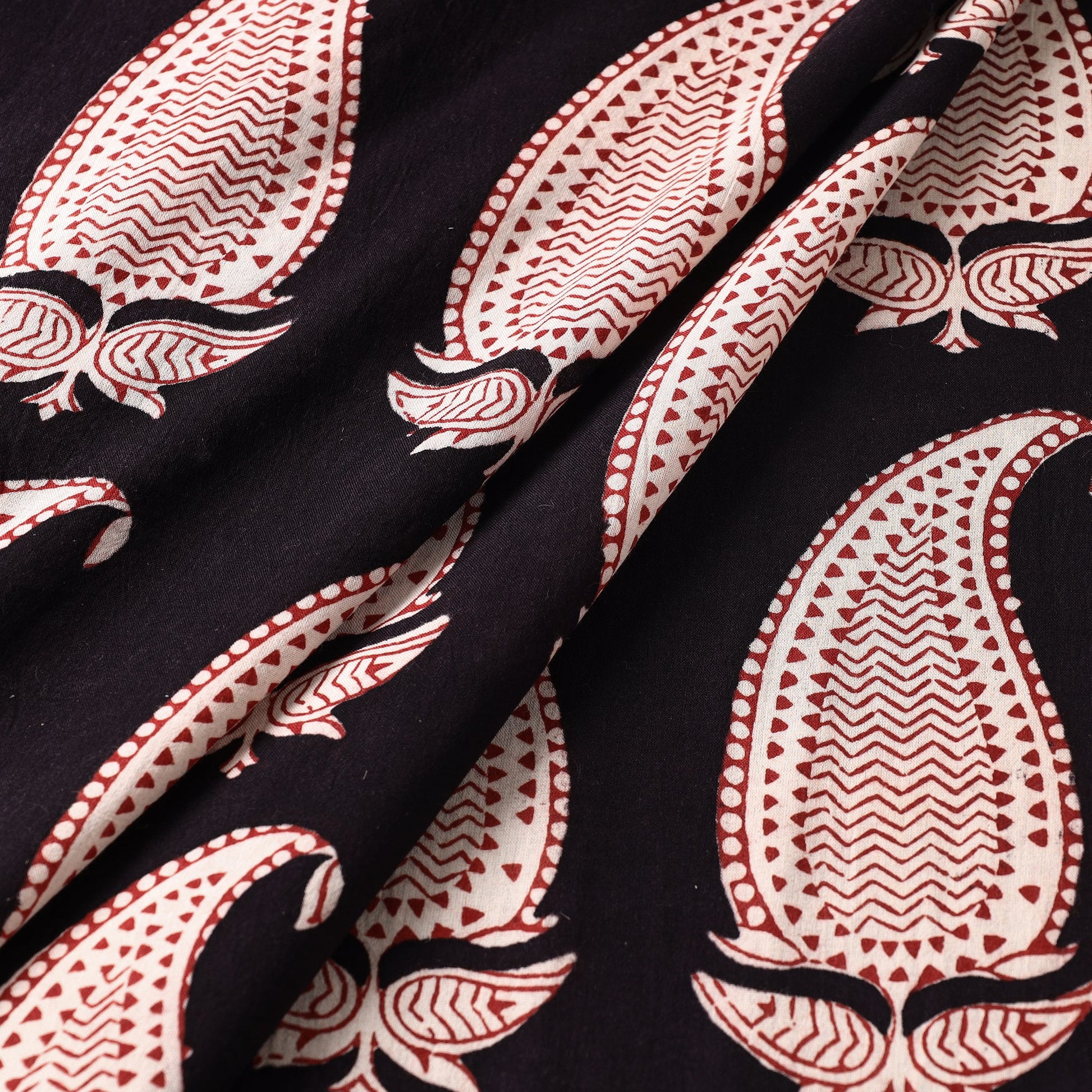 Black - Bagh Hand Block Printed Cotton Fabric