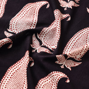 Black - Bagh Hand Block Printed Cotton Fabric