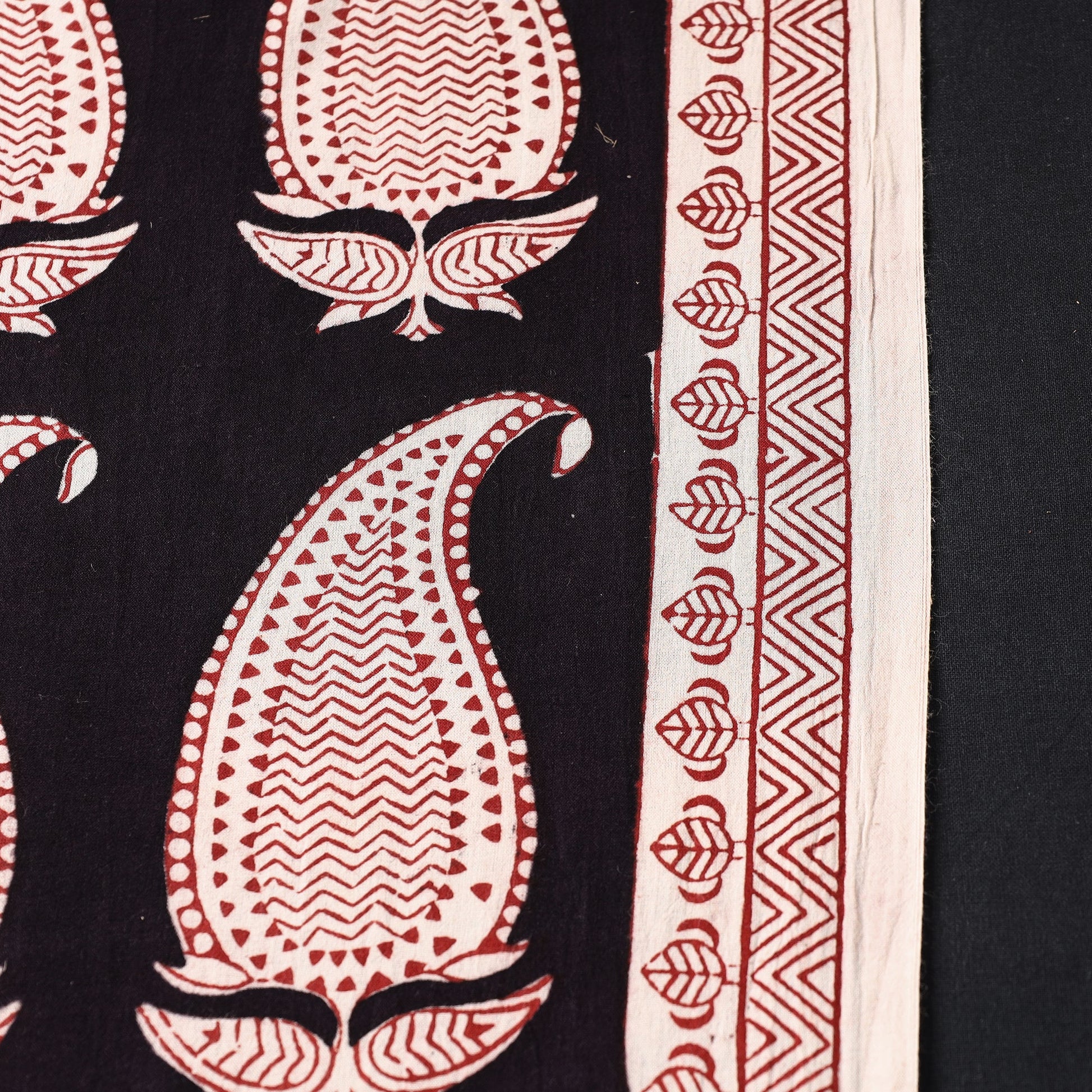 Black - Bagh Hand Block Printed Cotton Fabric