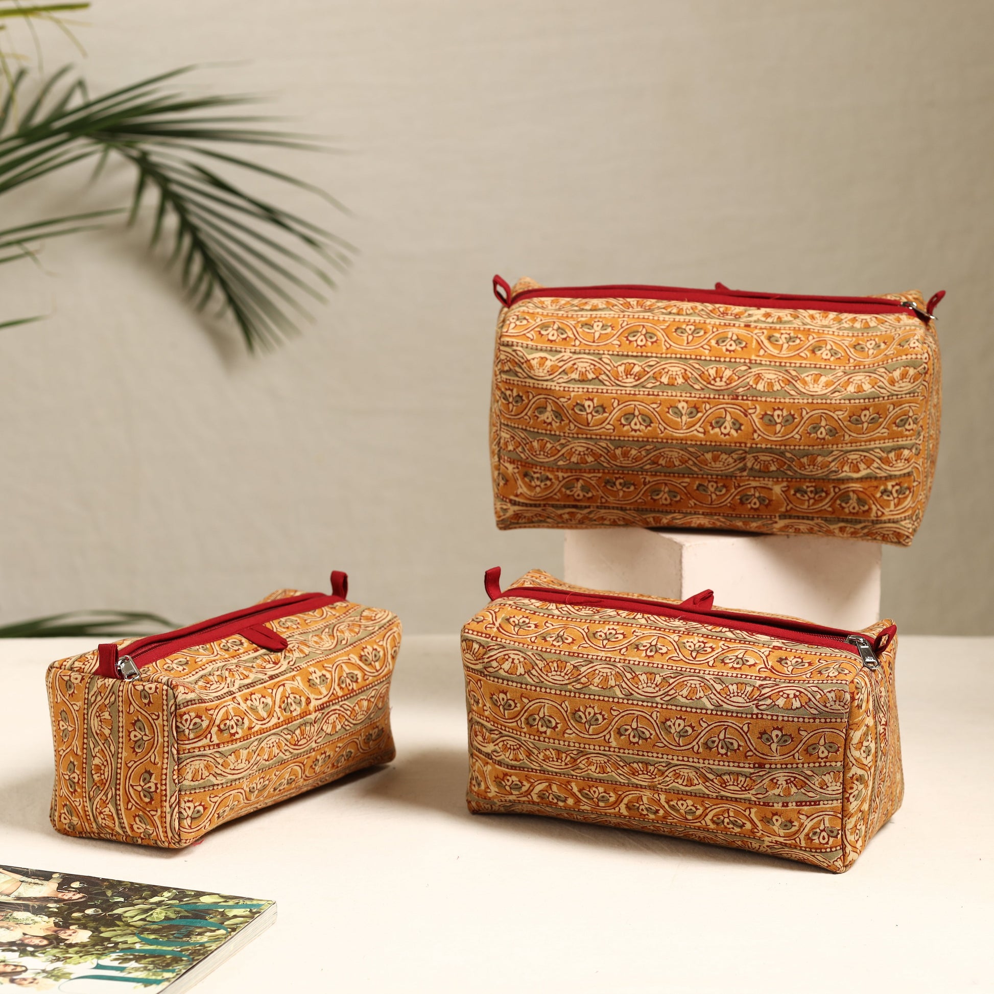 Brown - Handmade Cotton Toiletry Bags (Set of 3) 84
