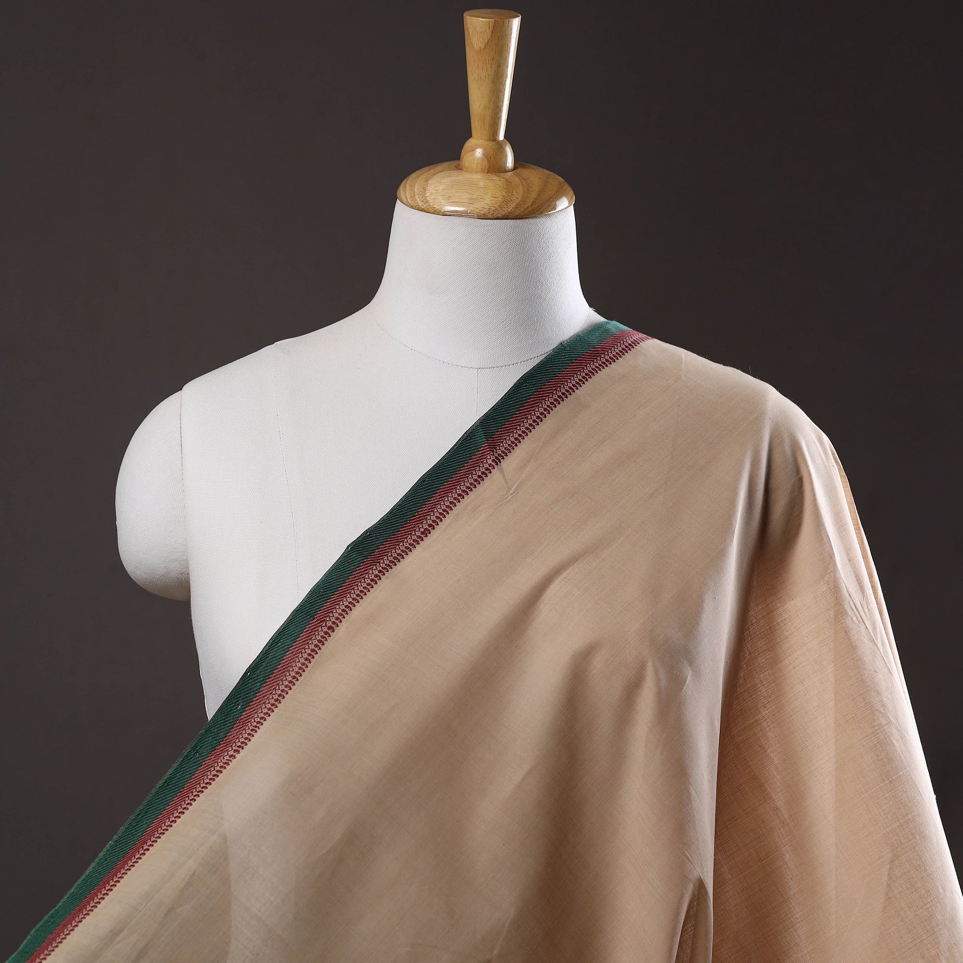 Beige - Original Mangalagiri Handloom Cotton Thread Border Fabric 01
