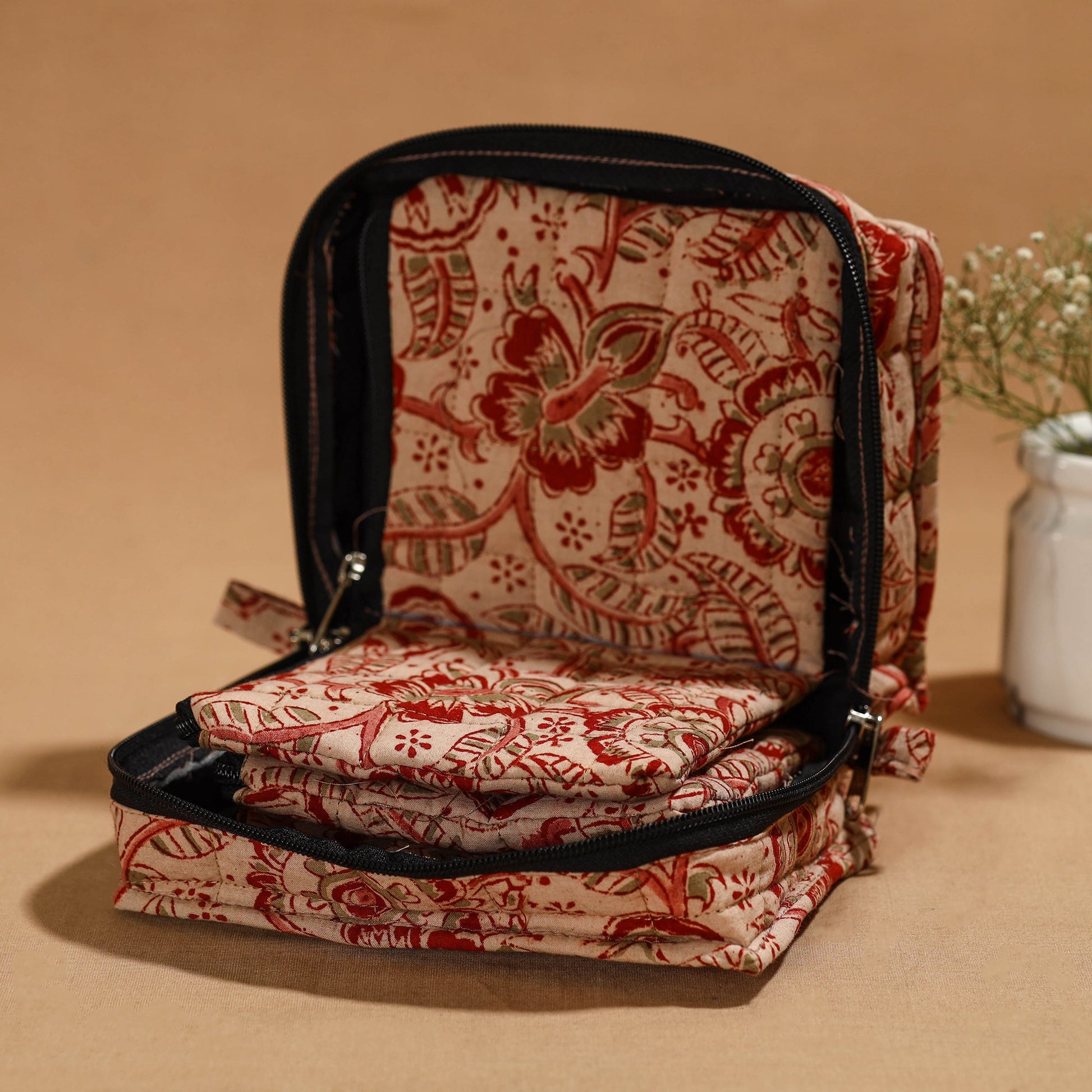 Beige - Handmade 4 Pockets Cotton Jewelry Bag 06