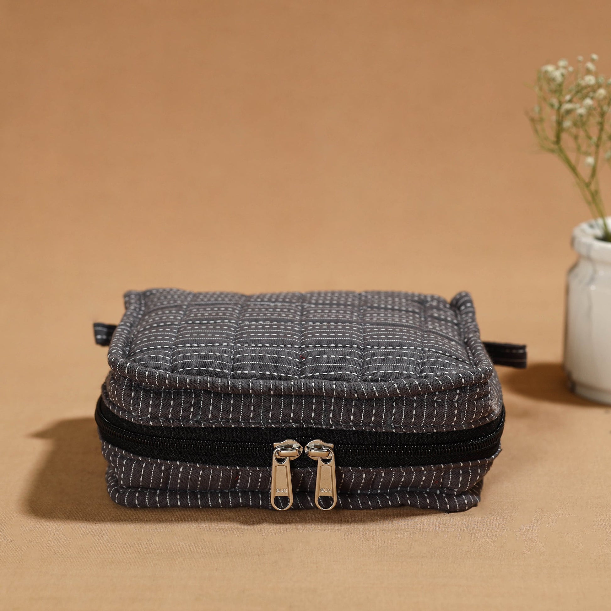 Black - Handmade 4 Pockets Cotton Jewelry Bag 13