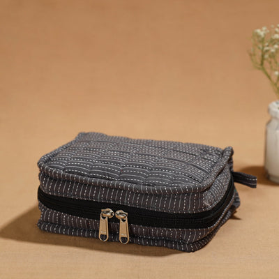 Black - Handmade 4 Pockets Cotton Jewelry Bag 13