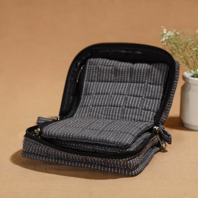 Black - Handmade 4 Pockets Cotton Jewelry Bag 13