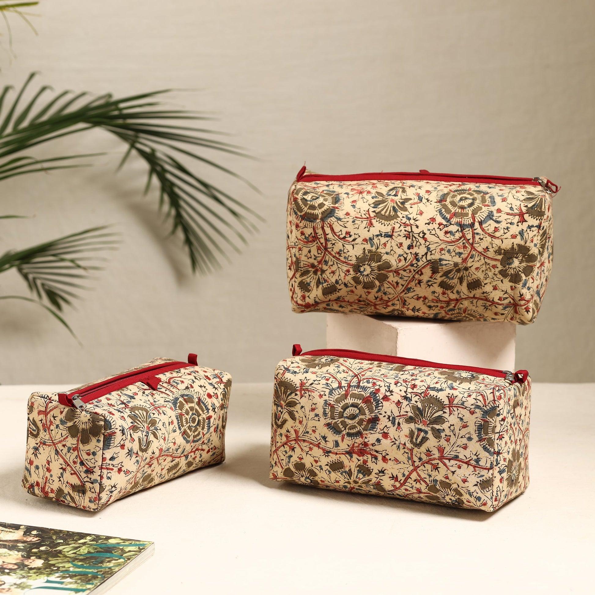 Beige - Handmade Cotton Toiletry Bags (Set of 3) 100