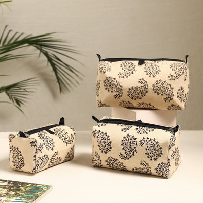 Beige - Handmade Cotton Toiletry Bags (Set of 3) 101