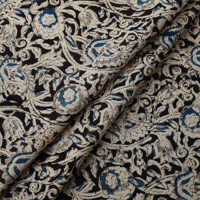 Black - Pedana Kalamkari Block Printed Cotton Fabric 01