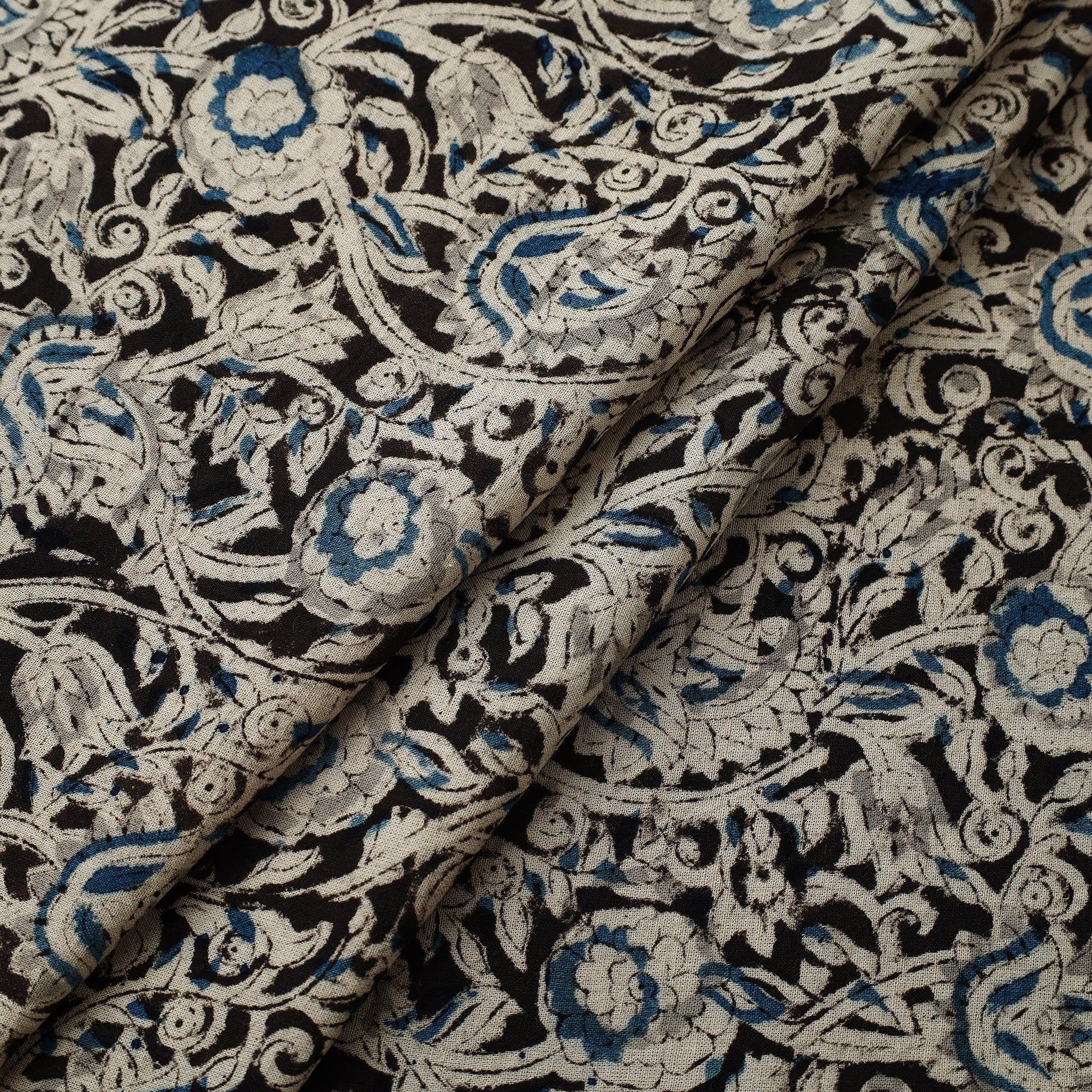 Black - Pedana Kalamkari Block Printed Cotton Fabric 01
