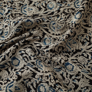 Black - Pedana Kalamkari Block Printed Cotton Fabric 01