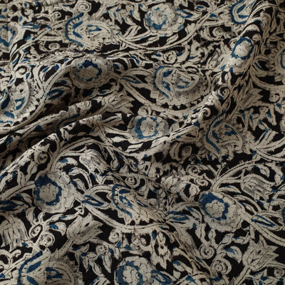 Black - Pedana Kalamkari Block Printed Cotton Fabric 01