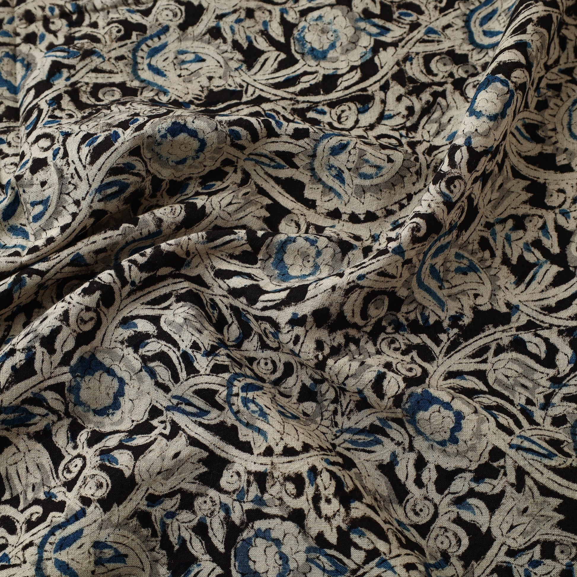 Black - Pedana Kalamkari Block Printed Cotton Fabric 01