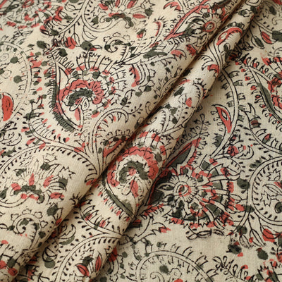 Beige - Pedana Kalamkari Block Printed Cotton Fabric 05
