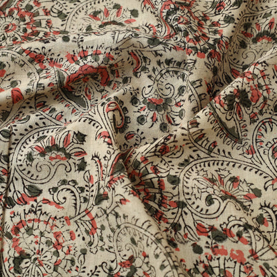 Beige - Pedana Kalamkari Block Printed Cotton Fabric 05