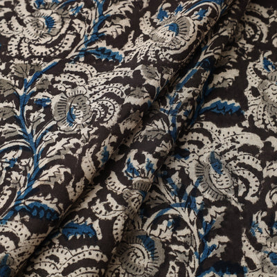 Black - Pedana Kalamkari Block Printed Cotton Fabric 06