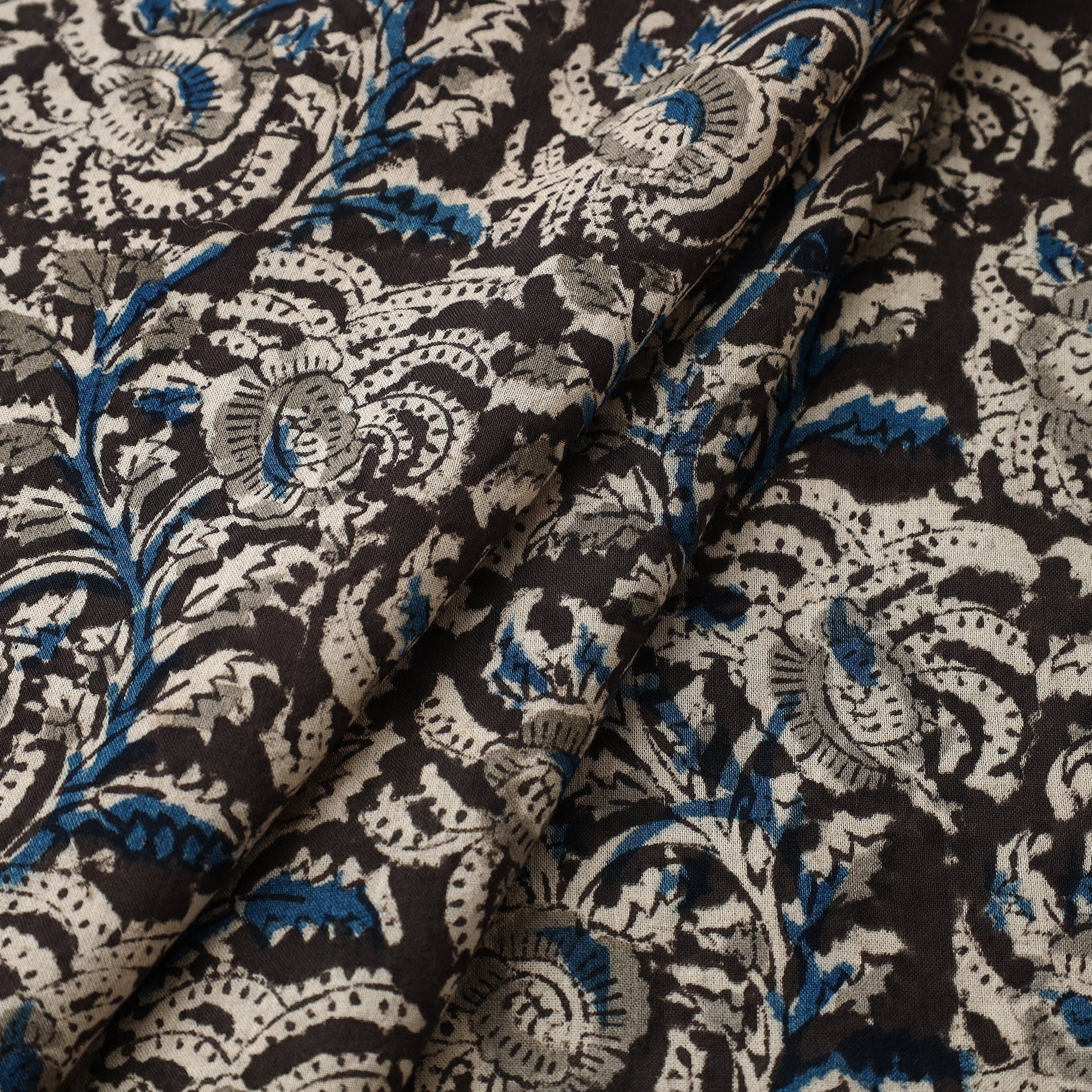 Black - Pedana Kalamkari Block Printed Cotton Fabric 06