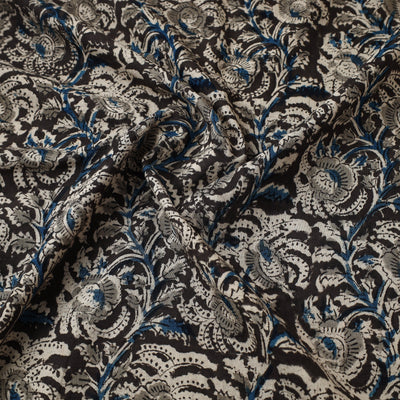 Black - Pedana Kalamkari Block Printed Cotton Fabric 06