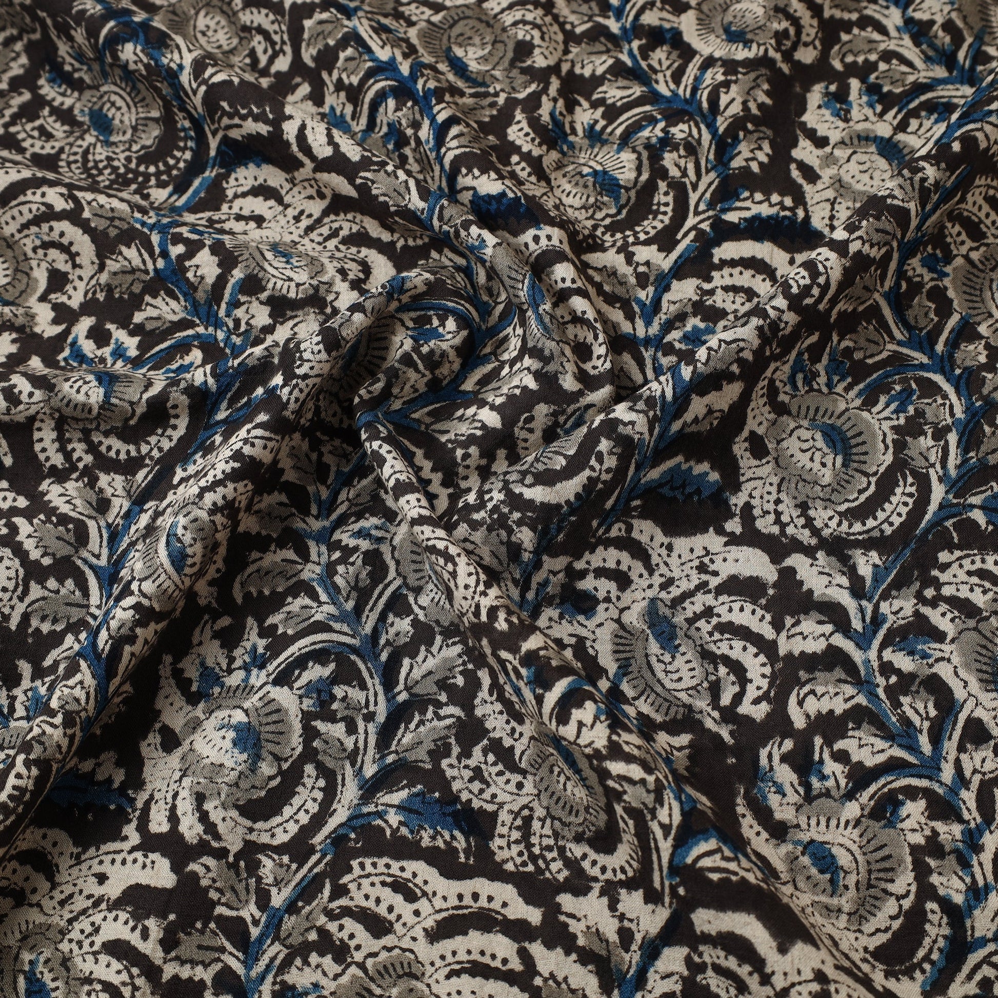 Black - Pedana Kalamkari Block Printed Cotton Fabric 06