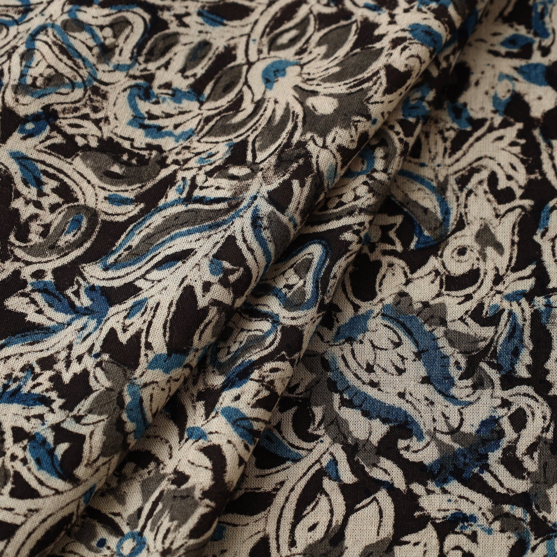 Black - Pedana Kalamkari Block Printed Cotton Fabric 11