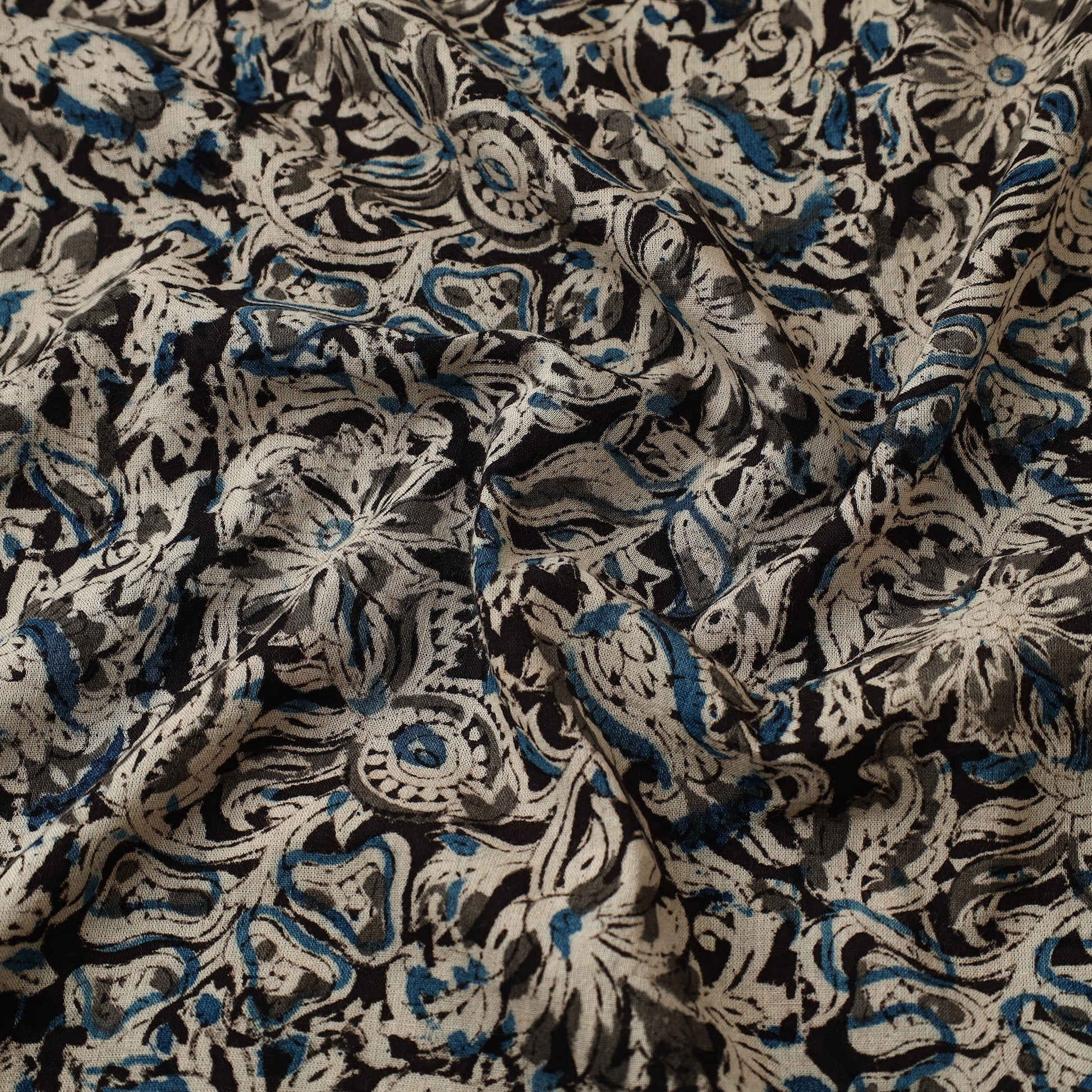 Black - Pedana Kalamkari Block Printed Cotton Fabric 11
