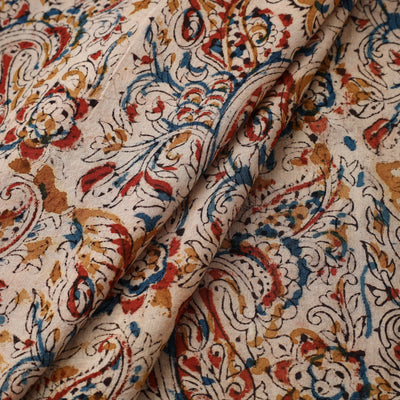 Beige - Pedana Kalamkari Block Printed Cotton Fabric 14