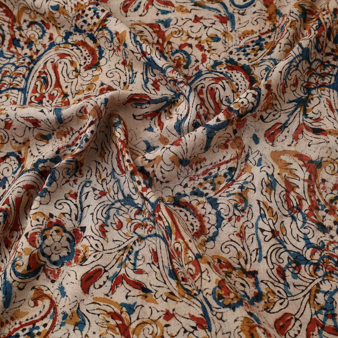 Beige - Natural Dyed Pedana Kalamkari Block Printed Handloom Cotton Towel 38