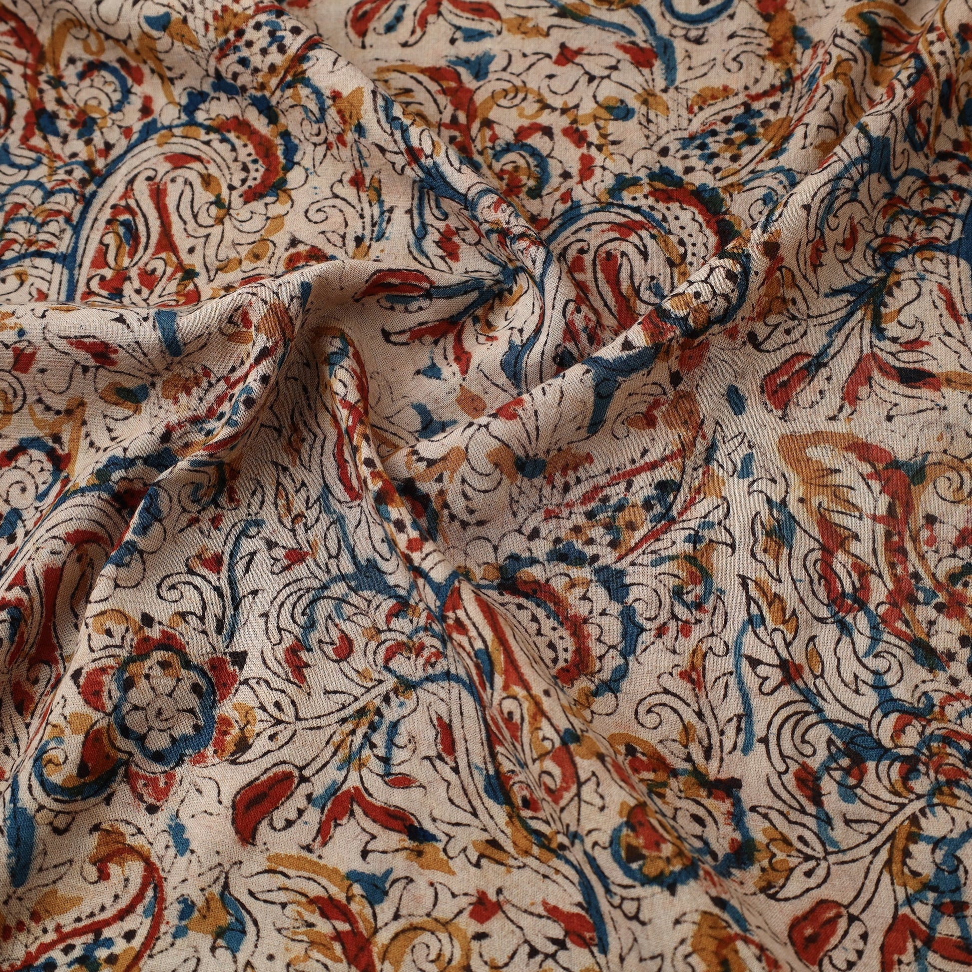 Beige - Pedana Kalamkari Block Printed Cotton Fabric 14